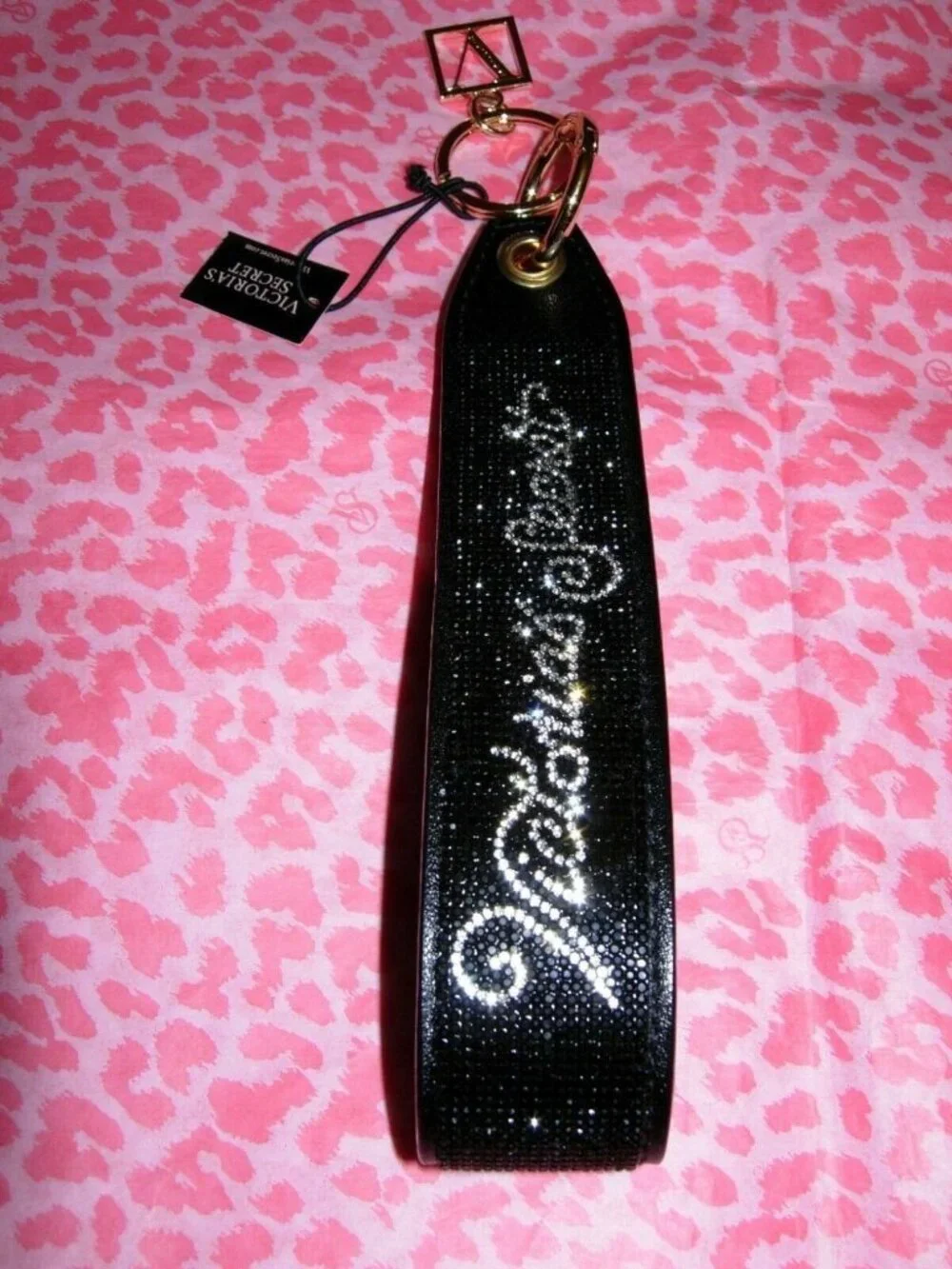Victoria's Secret Signature Logo WRISTLET STRAP Key Chain BAG CHARM Rhinestone